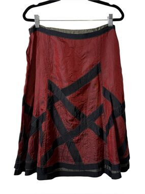 Neesh DAR Red Crinkle Skirt Artsy Lagenlook Ribbon Detail M